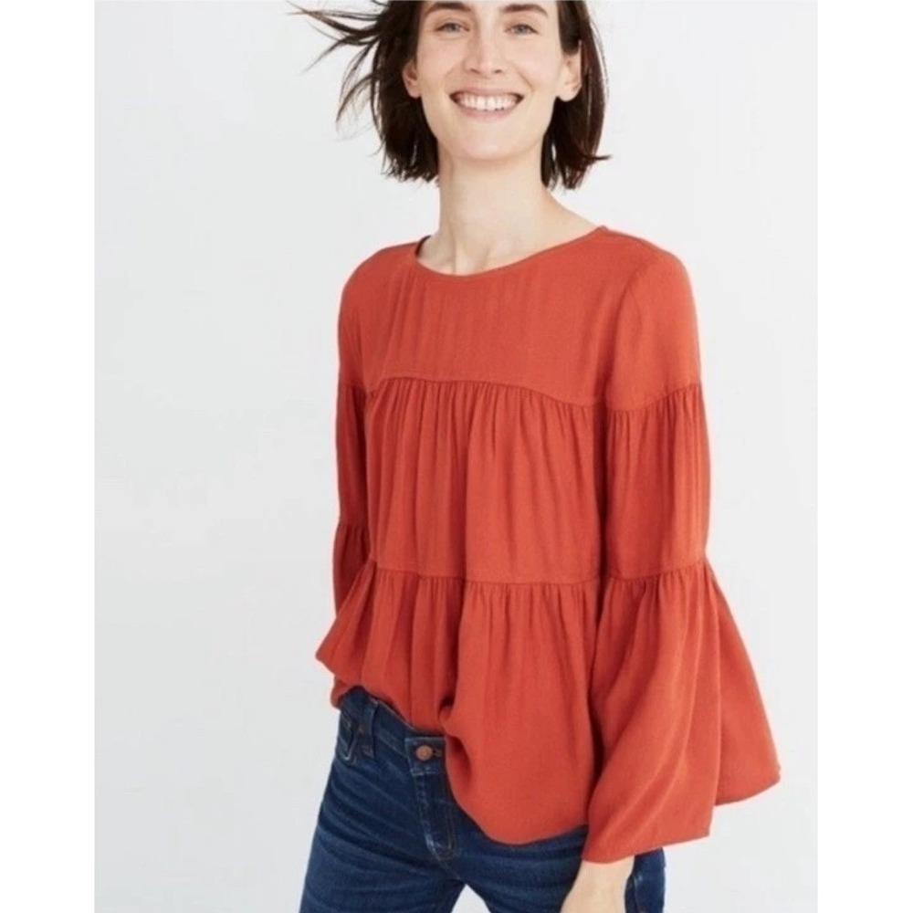 Madewell Tiered Rust Orange Burnt orange top flared sleeves size small/medium